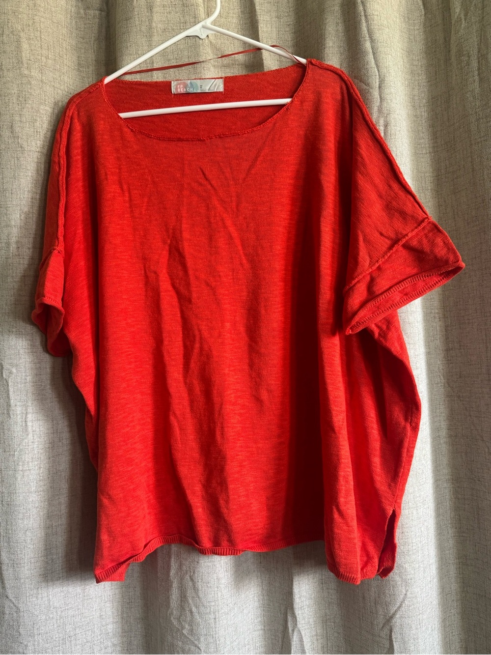 Relaxed Scoop Neck Women's Short Sleeve Sweater in Bright Red